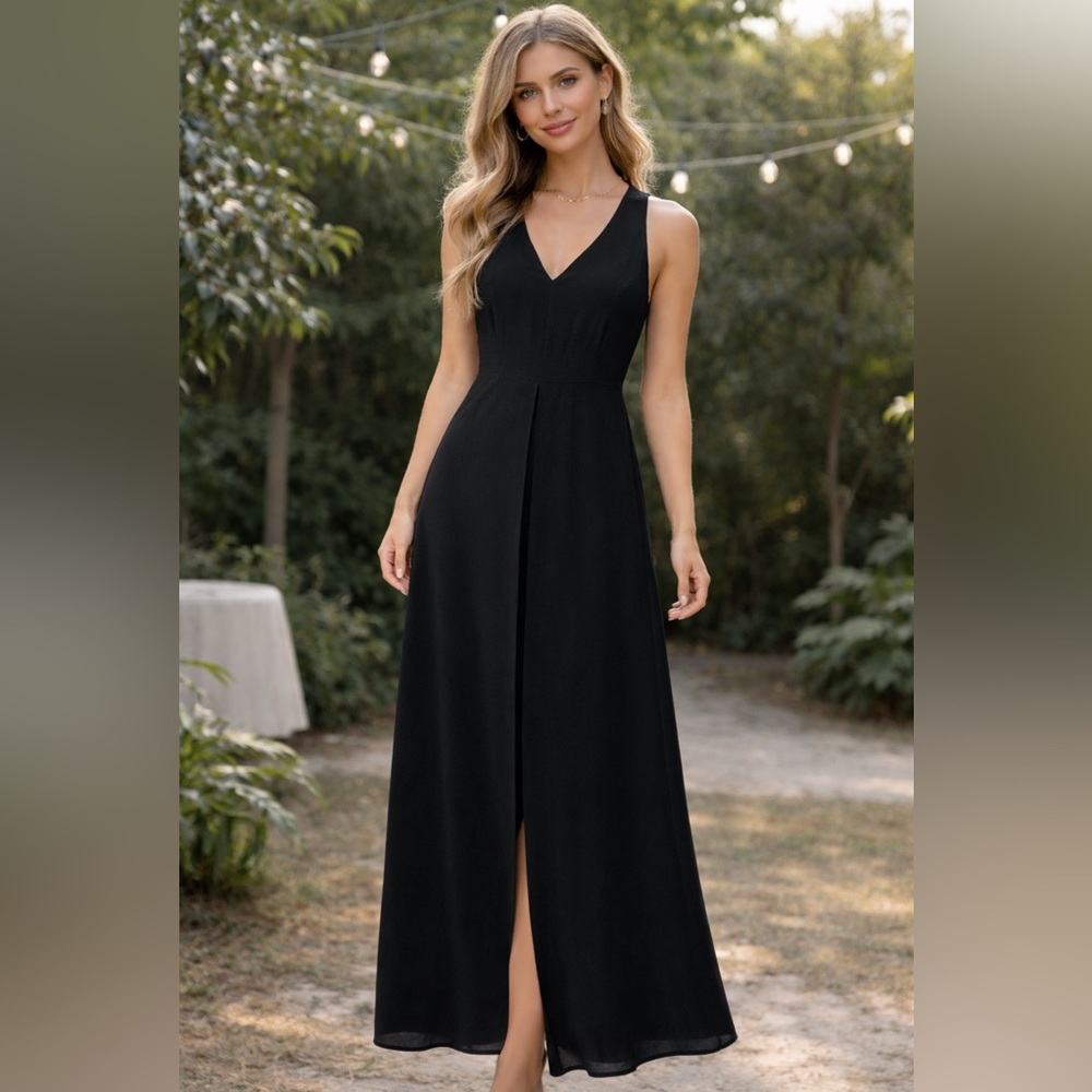 WHBM Black Jumpsuit 6P Dress Overlay W Pants Flowy Walkthrough NEW $180